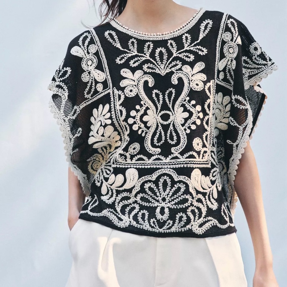 New ZARA ZW Collection Contrast Crochet Top - Picture 4 of 10